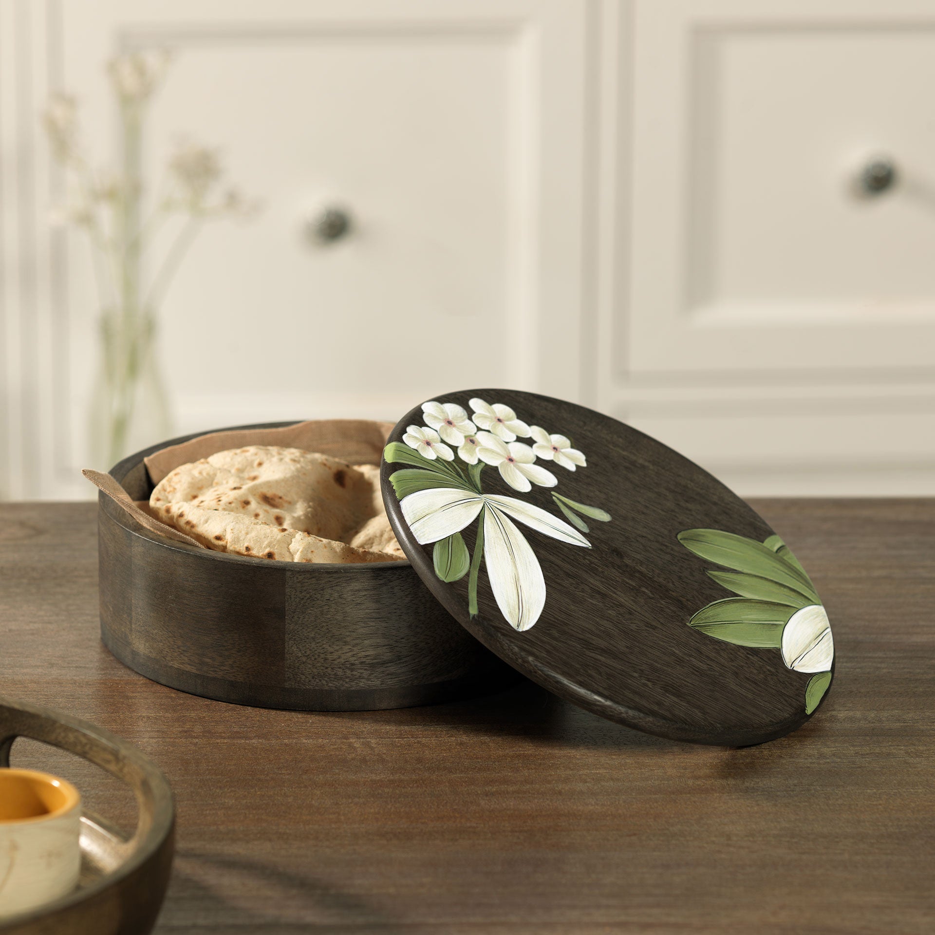 Hand-Painted Floral Wooden Roti Box