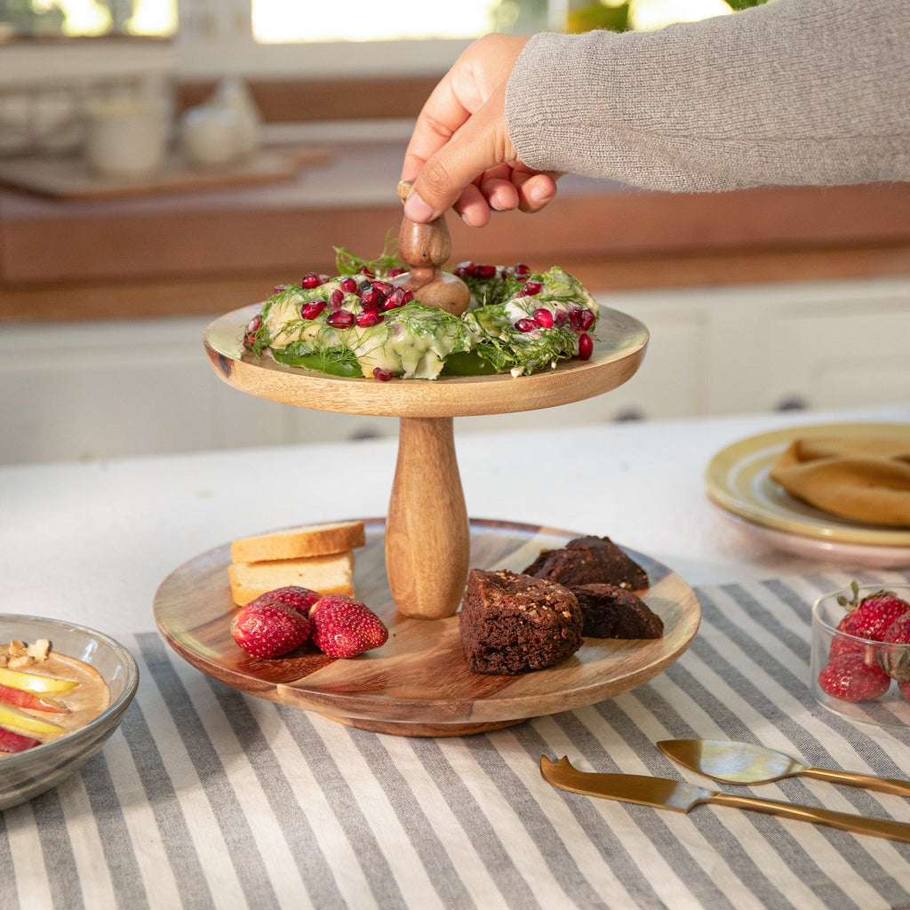 Présentoir à gâteaux à 2 étages en bois de Sesham