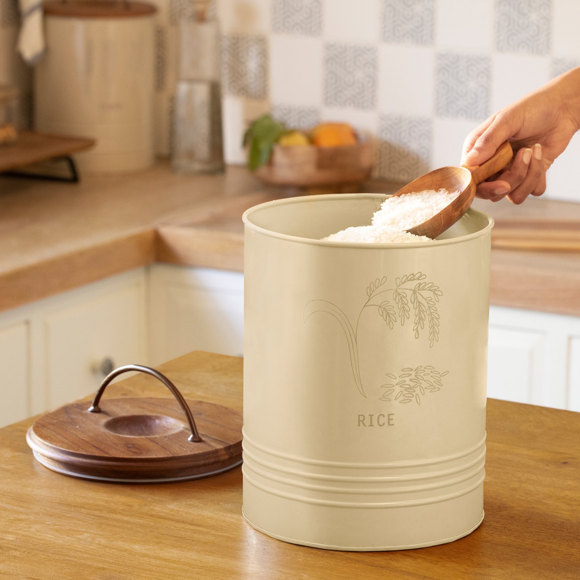 Rice Storage Barrel with Wooden Lid