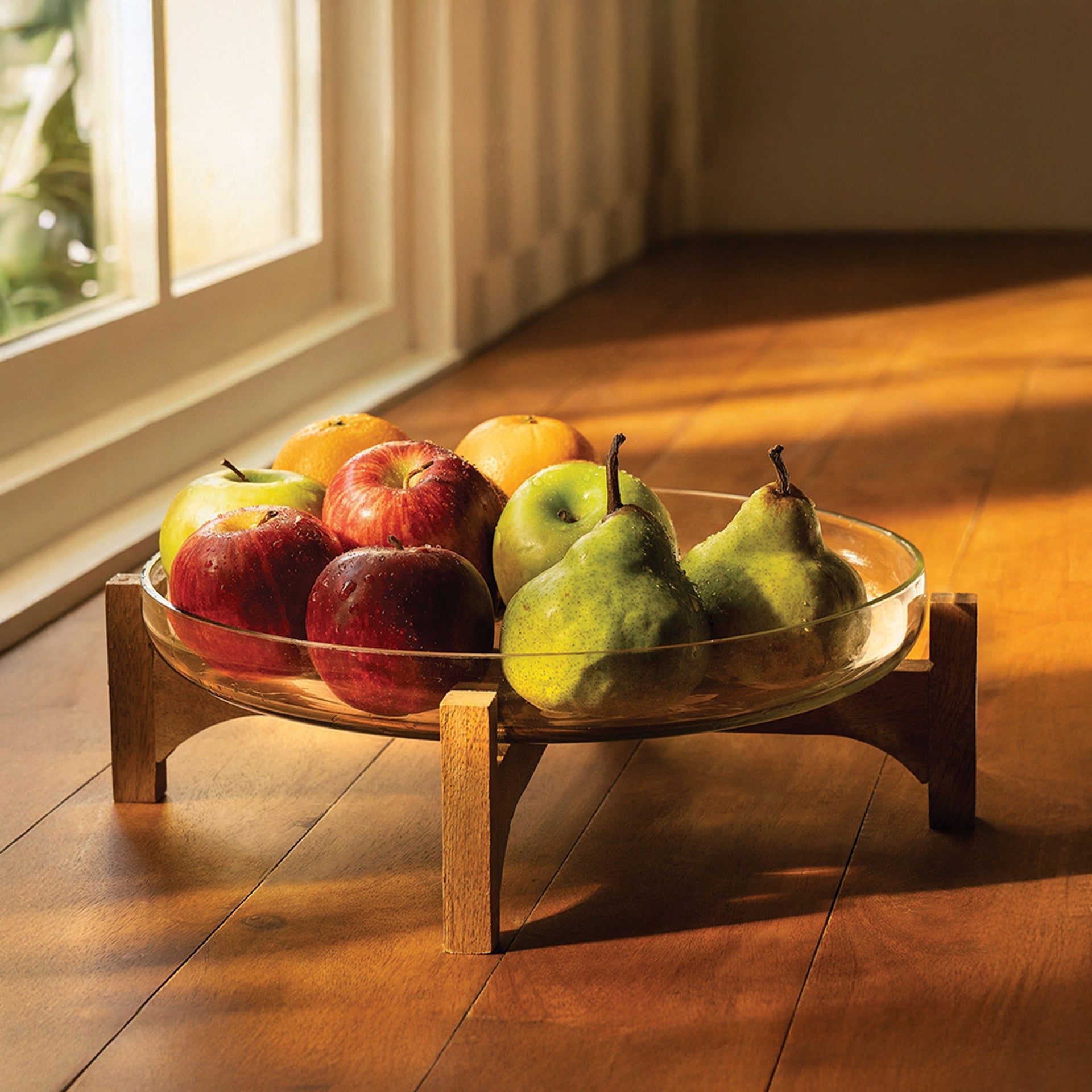 Clear Glass Bowl With Wooden Stand