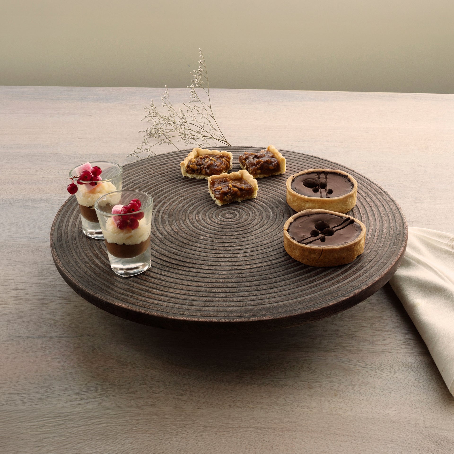 Mango Wood Lazy Susan Ribbed Natural