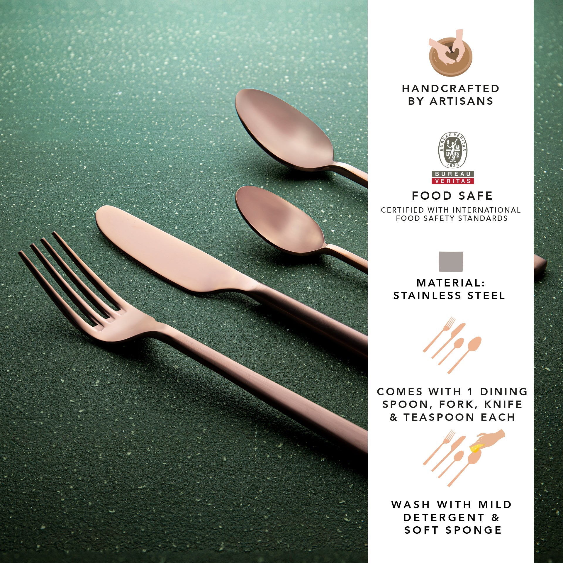 Rose Gold Stainless Steel Cutlery Set of 4