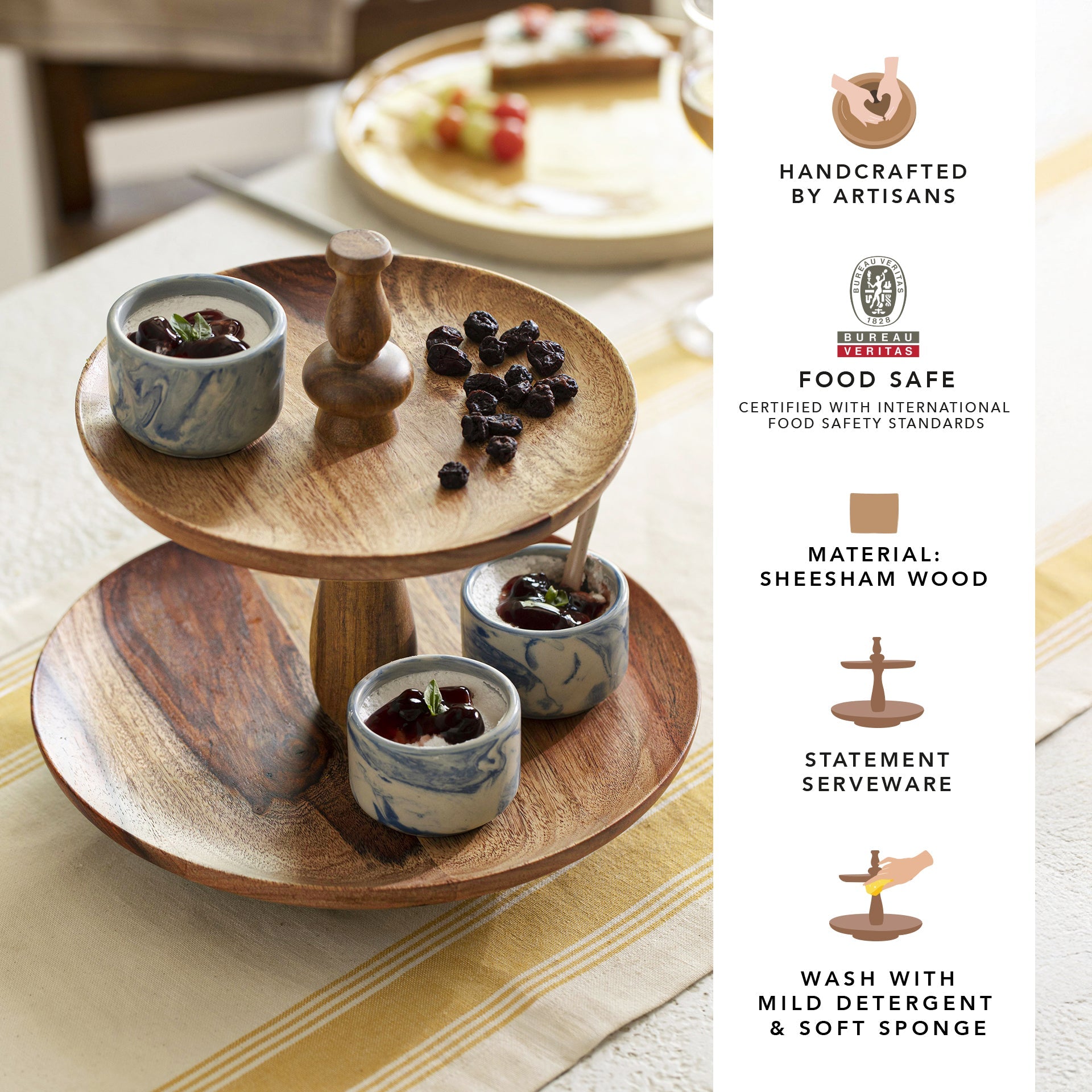 Sheesham Wood 2-Tier Cake Stand