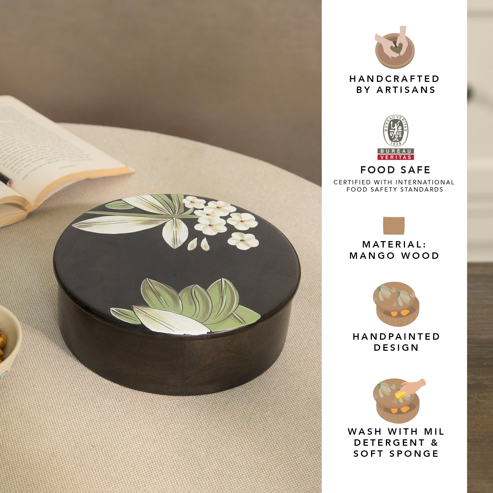 Hand-Painted Floral Wooden Roti Box