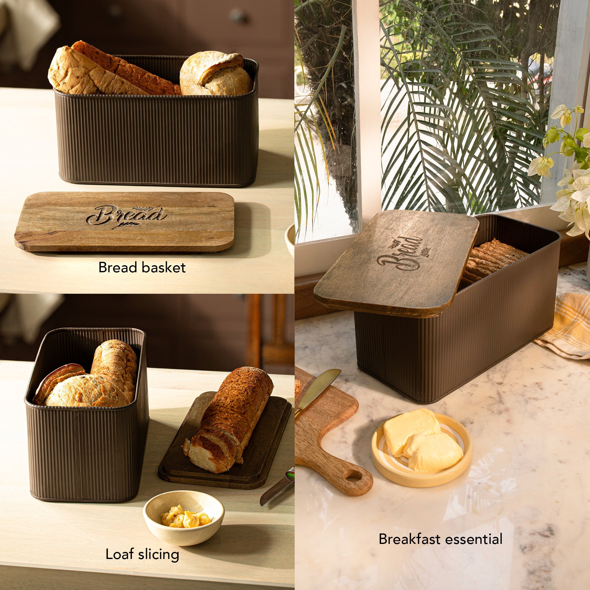 Charcoal Brown Bread Box with Lid