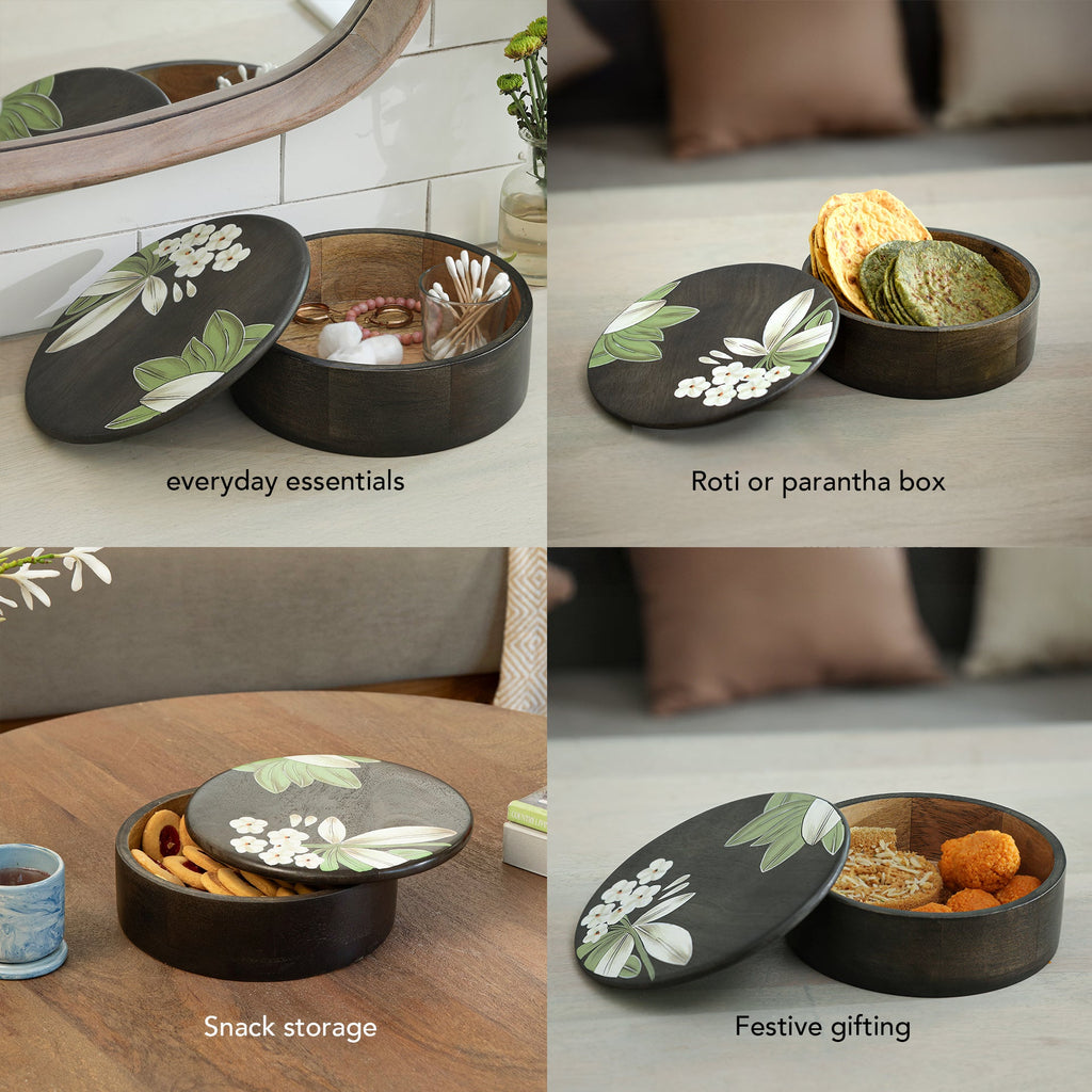 Boîte à Roti en Bois Peinte à la Main Motif Floral
