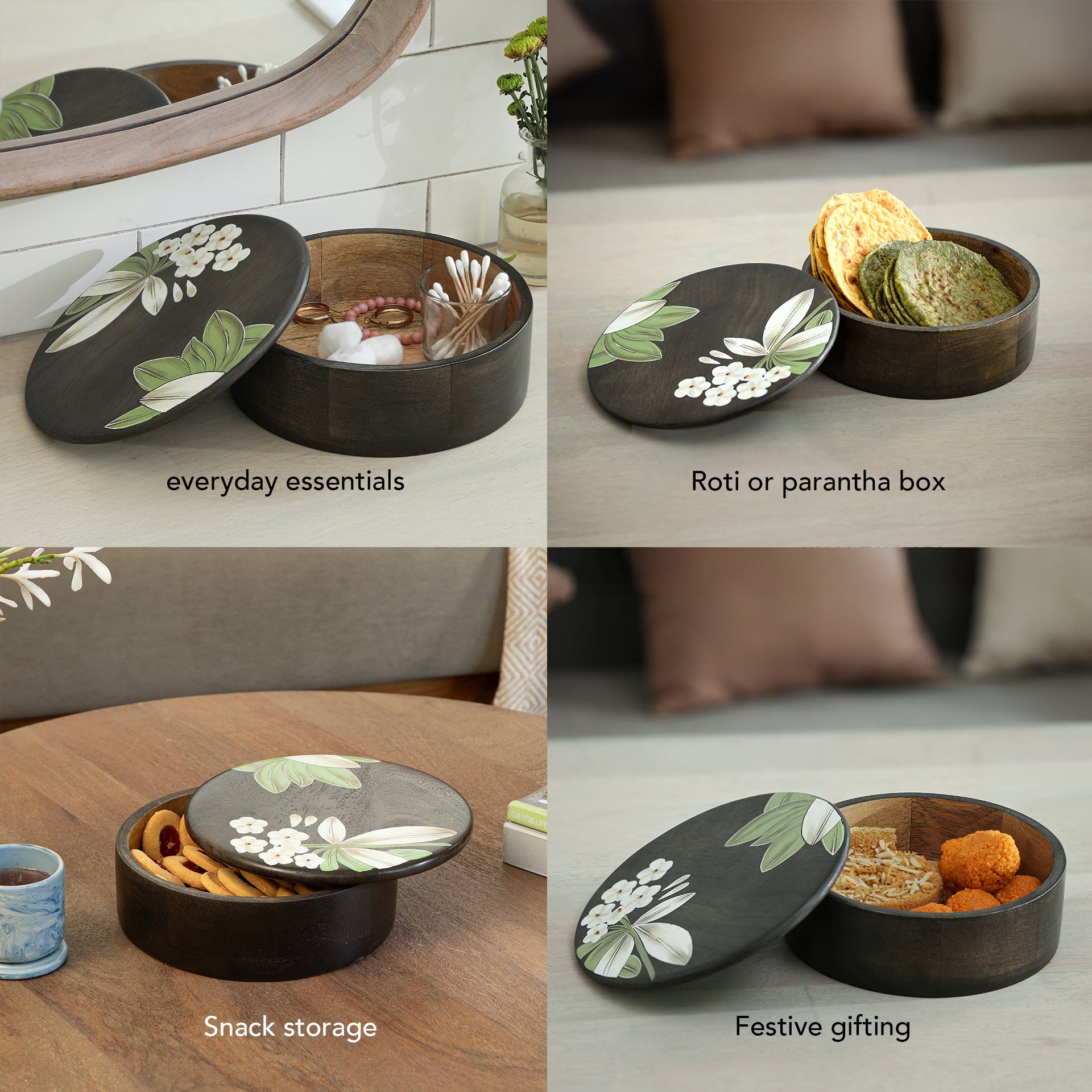 Hand-Painted Floral Wooden Roti Box