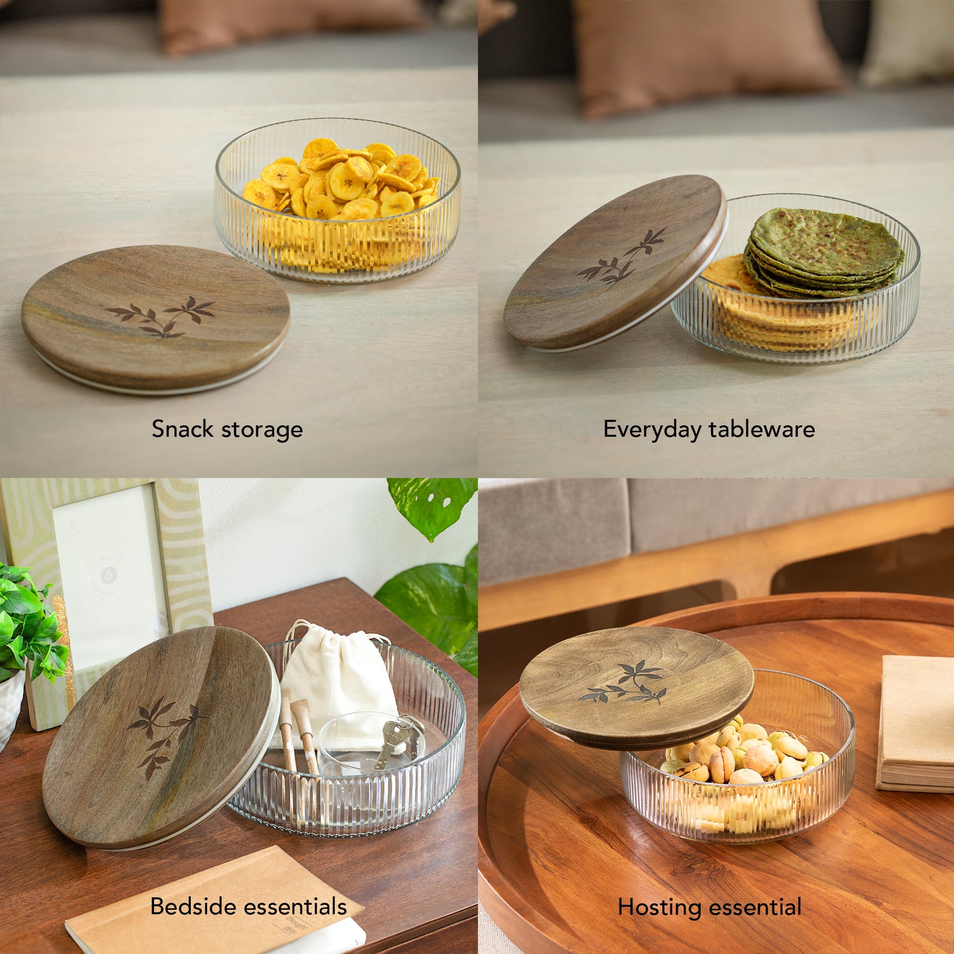 Glass Roti Box with Wooden Lid