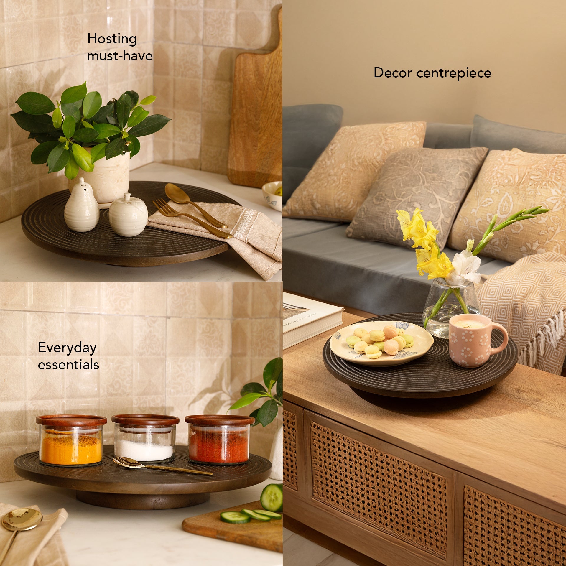 Mango Wood Lazy Susan Ribbed Natural