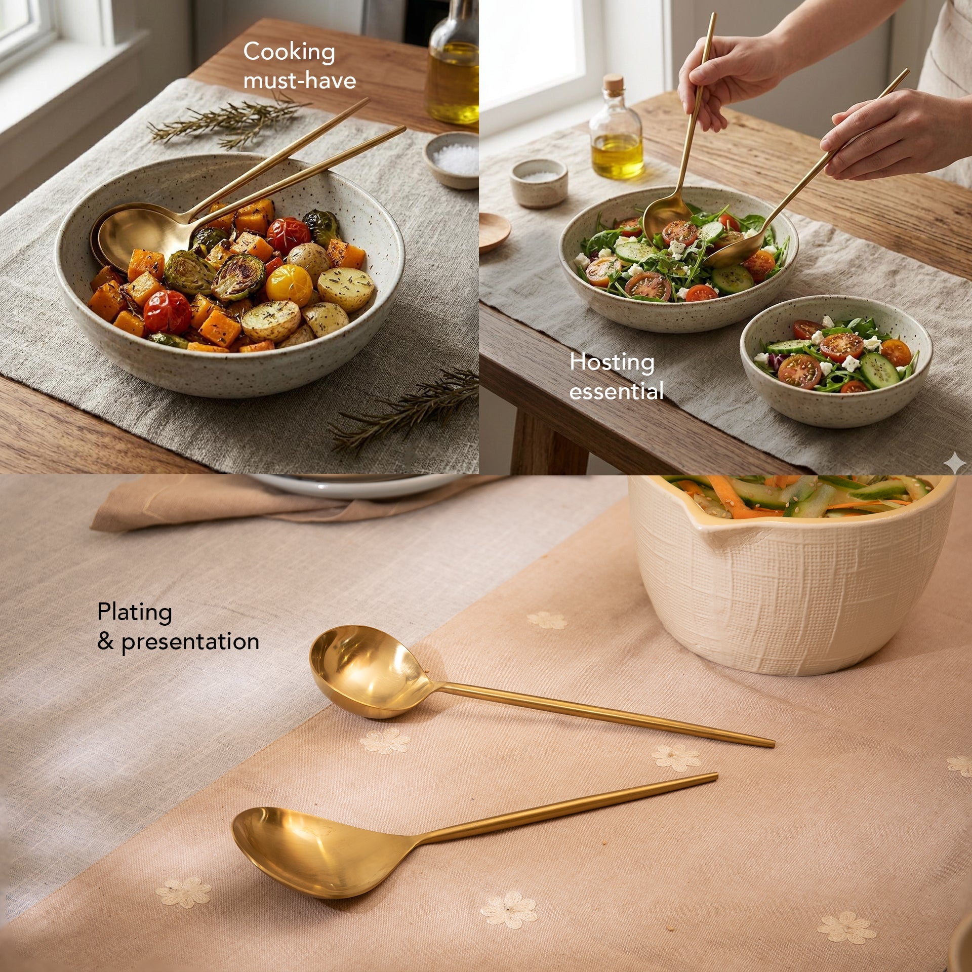 Gold Finish Stainless Steel Serving Set of 2