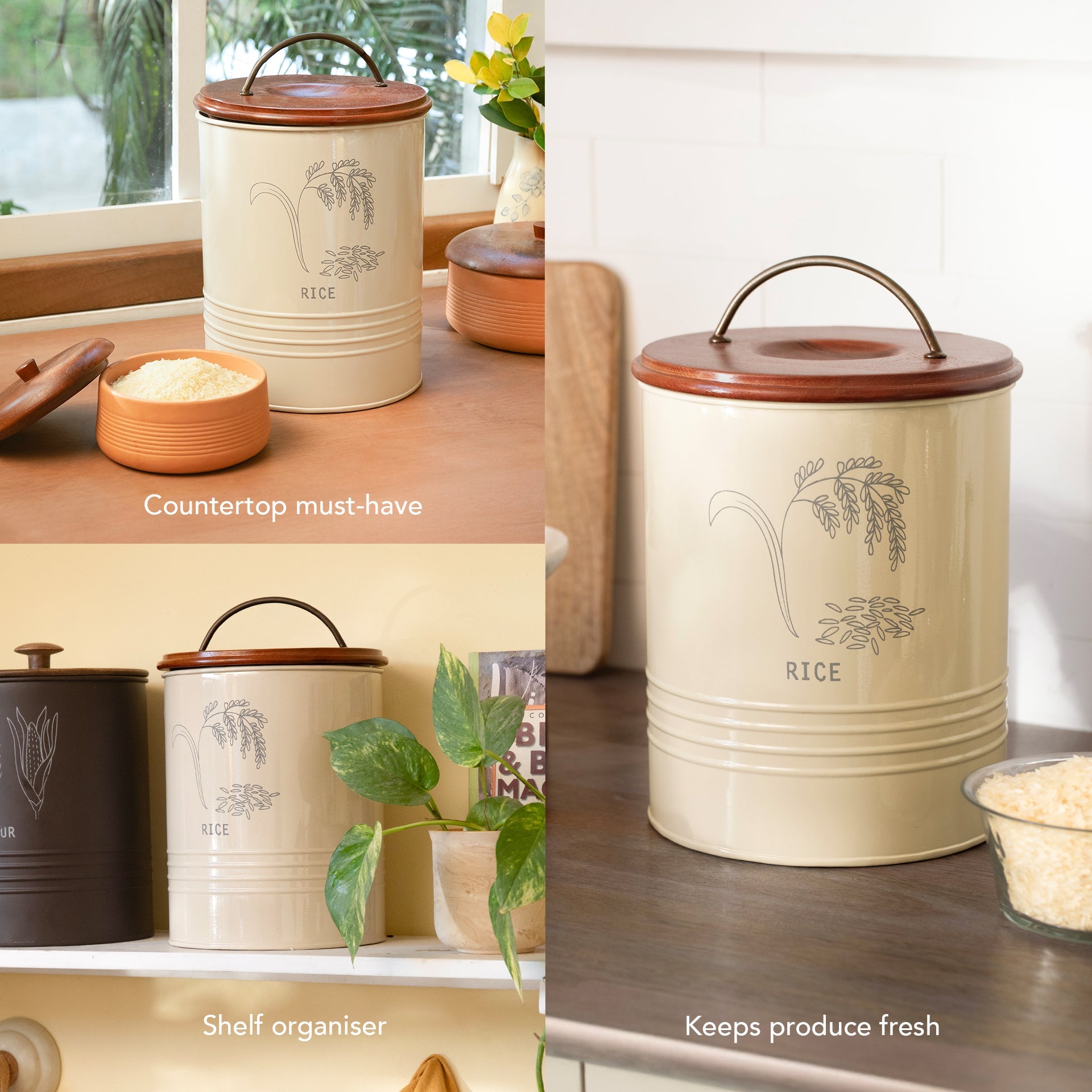 Rice Storage Barrel with Wooden Lid