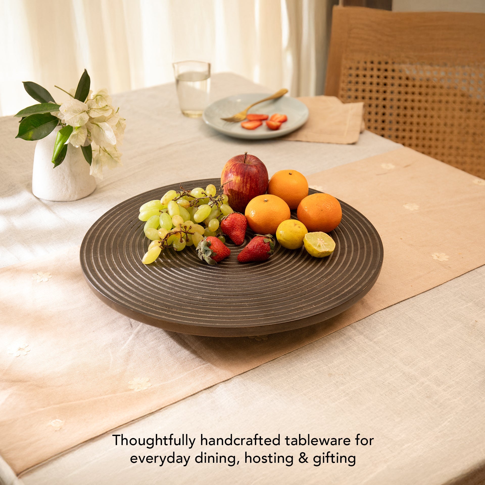 Mango Wood Lazy Susan Ribbed Natural