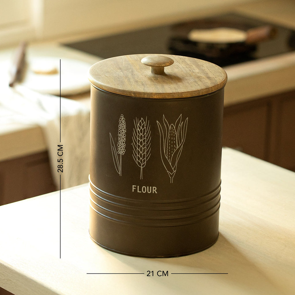 Baril de stockage de grain marron anthracite avec couvercle en bois