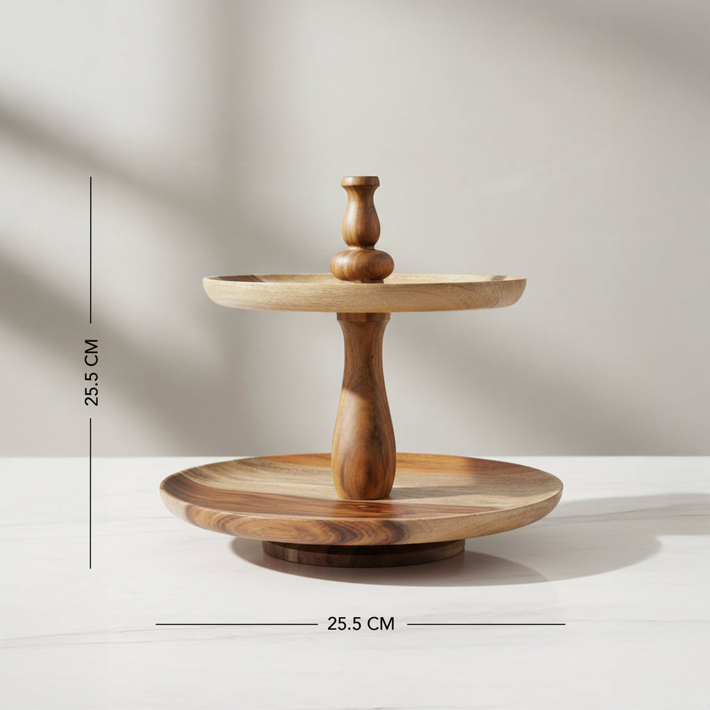 Présentoir à gâteaux à 2 étages en bois de Sesham