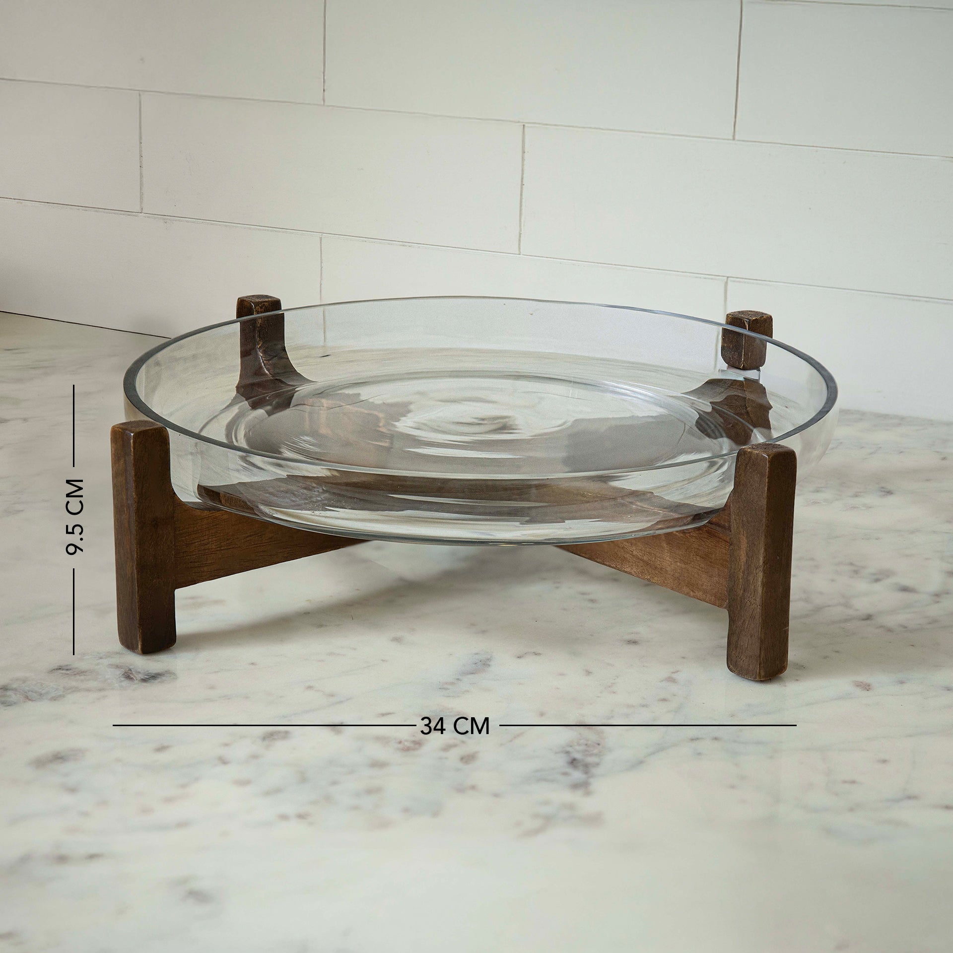 Clear Glass Bowl With Wooden Stand