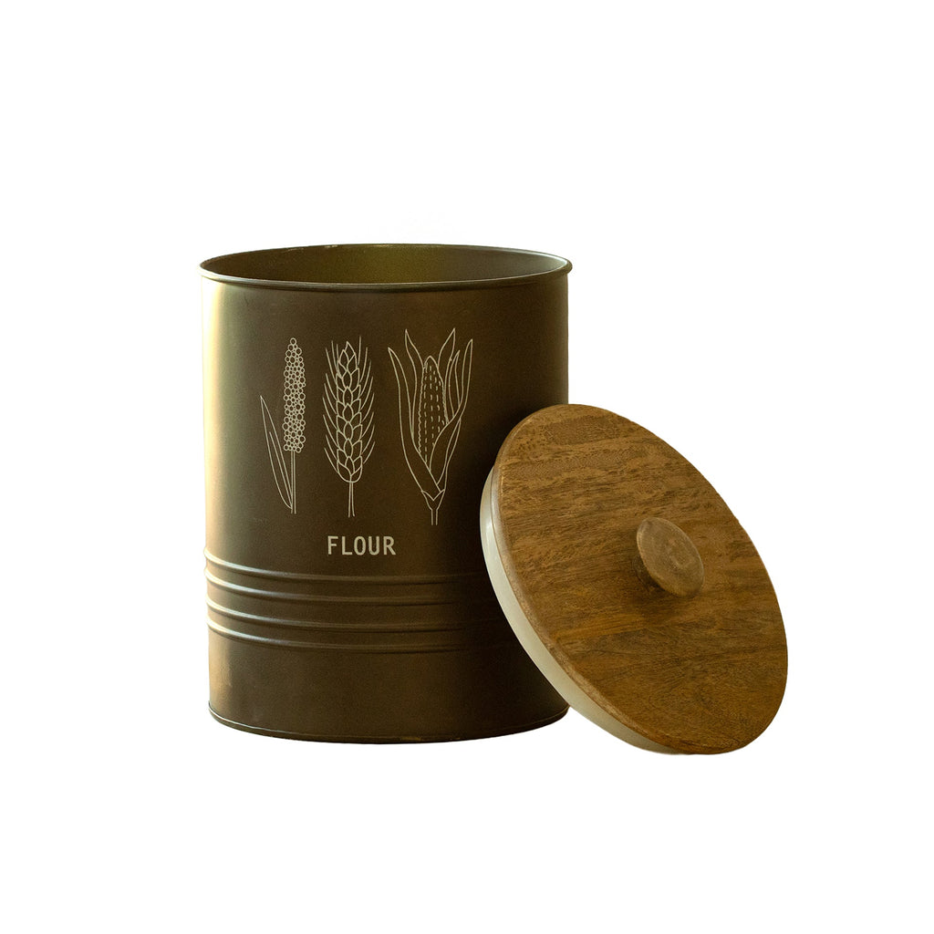 Baril de stockage de grain marron anthracite avec couvercle en bois