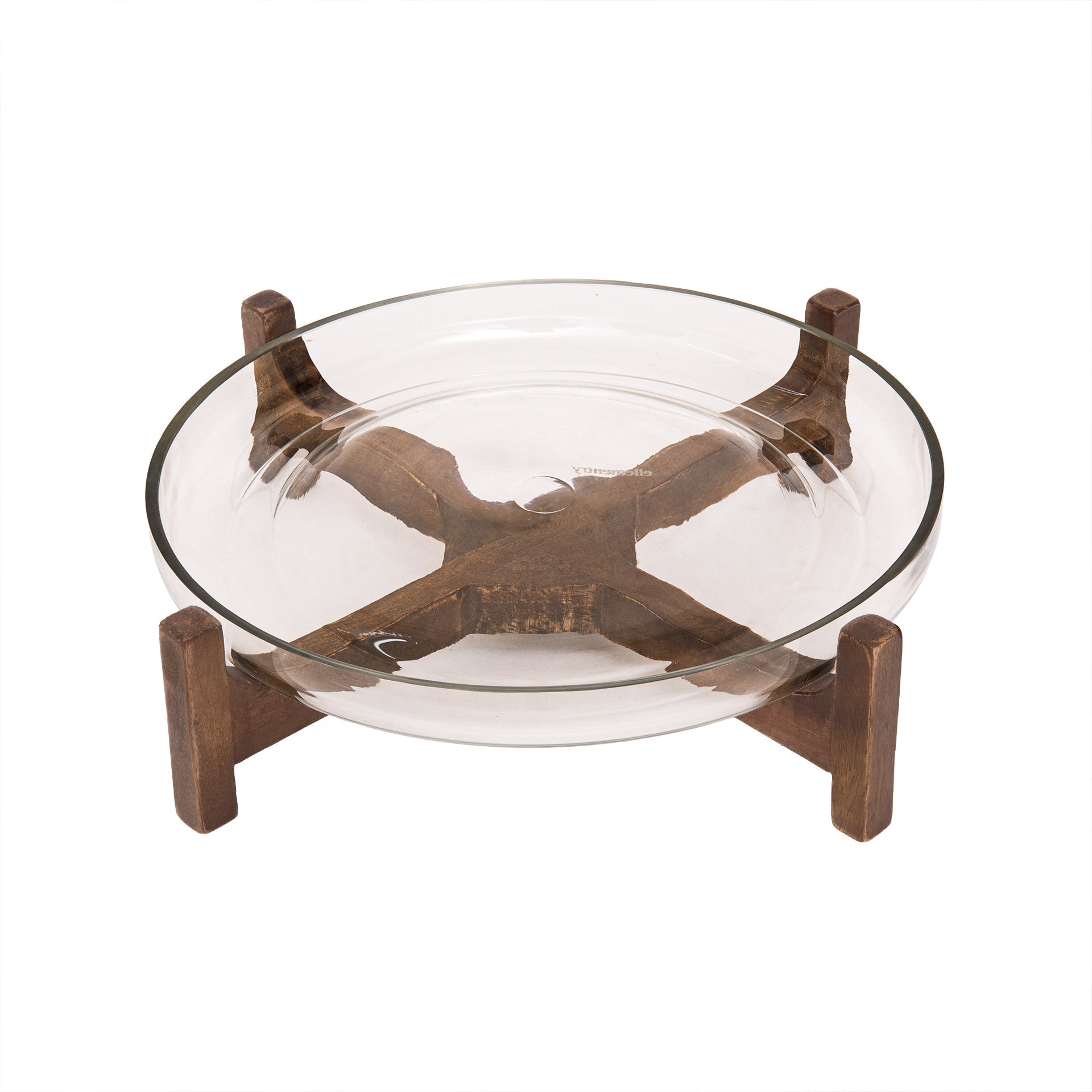 Bol en verre transparent avec support en bois