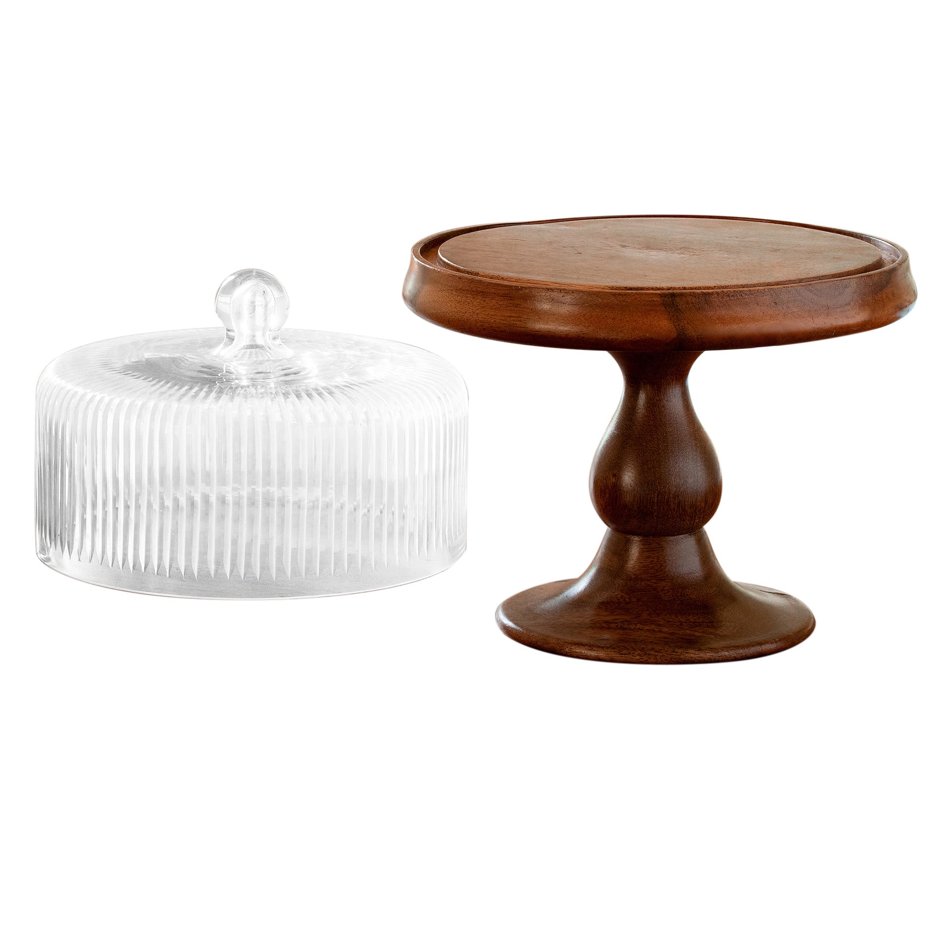 Cloche en verre cannelé avec support en bois