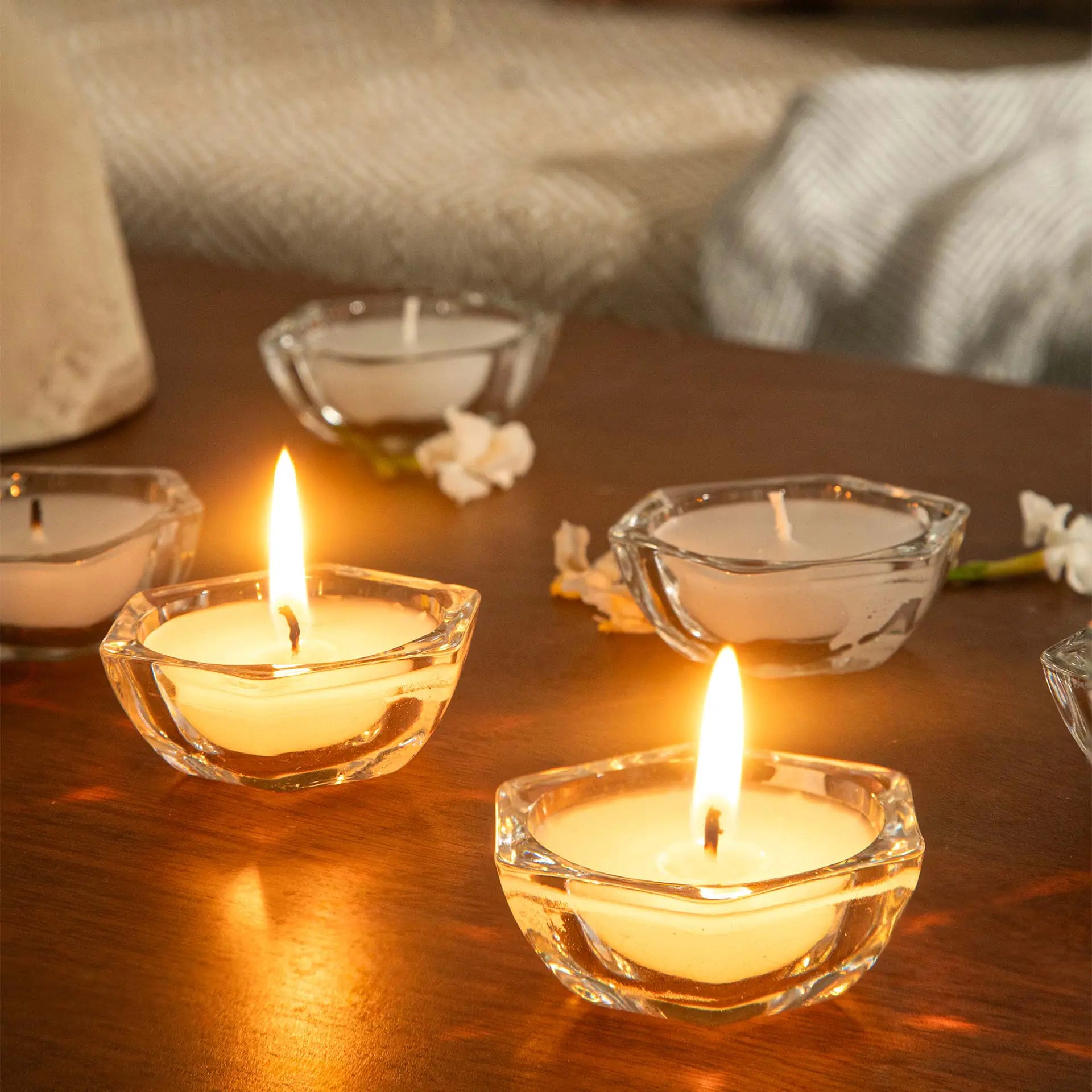 Ensemble de 24 Diyas en verre remplis de cire