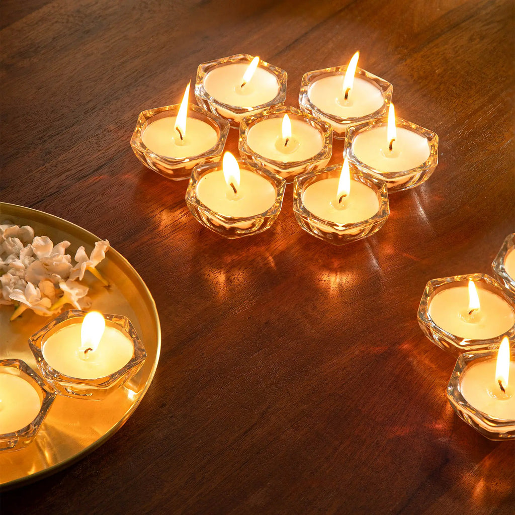 Ensemble de 24 Diyas en verre remplis de cire