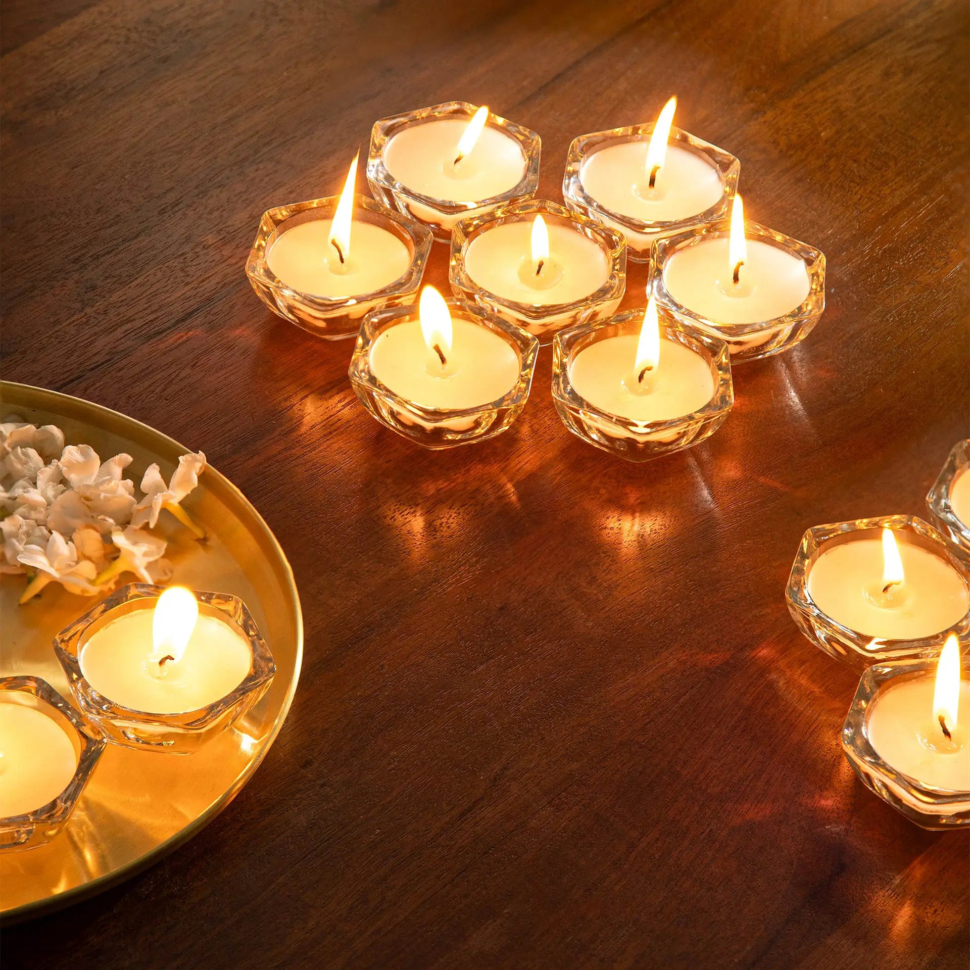 Ensemble de 24 Diyas en verre remplis de cire