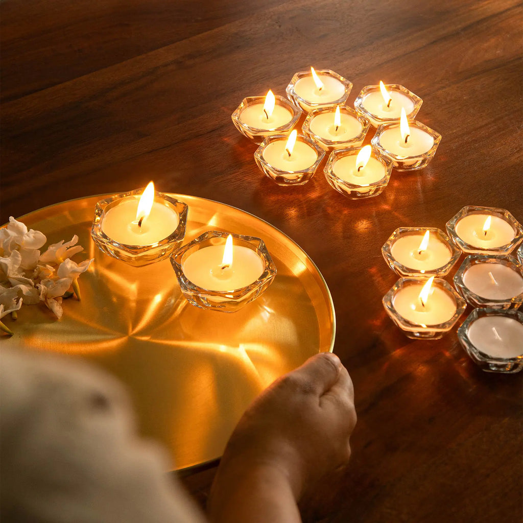 Ensemble de 24 Diyas en verre remplis de cire