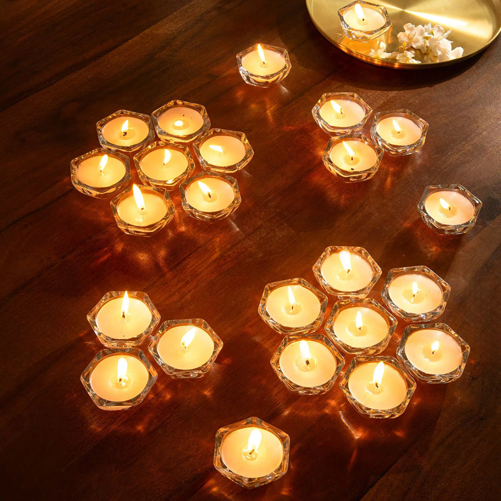 Ensemble de 24 Diyas en verre remplis de cire