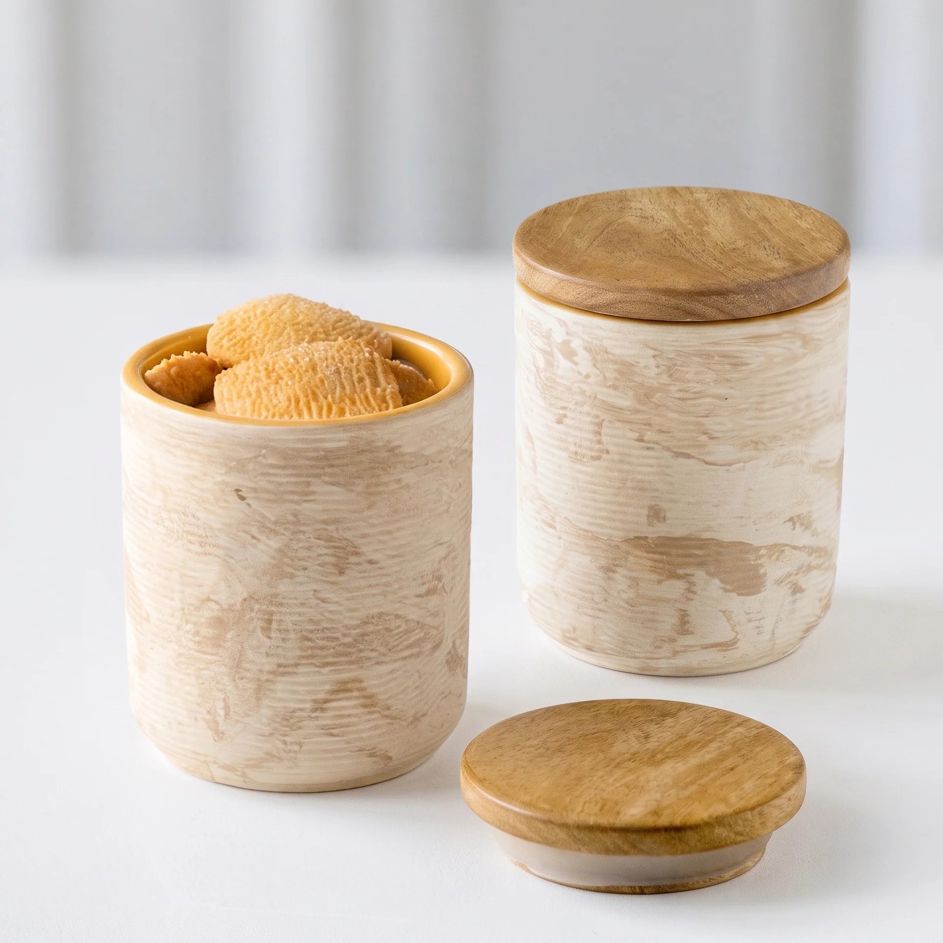 Ceramic Jar with Wooden Lid (Small) Set of 2