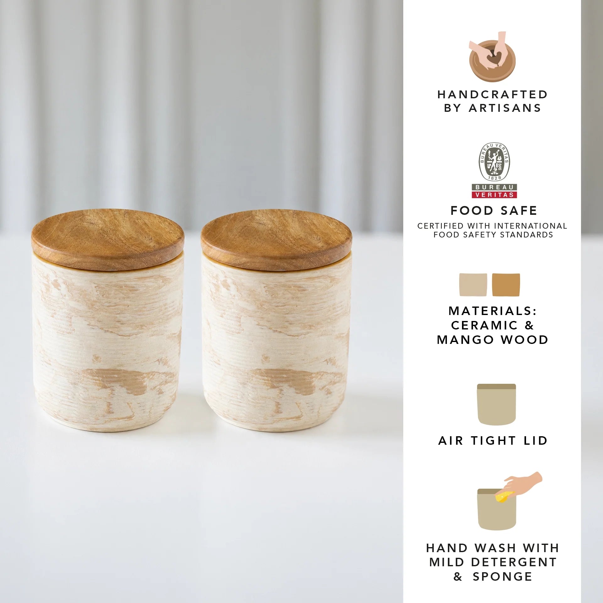 Ceramic Jar with Wooden Lid (Small) Set of 2