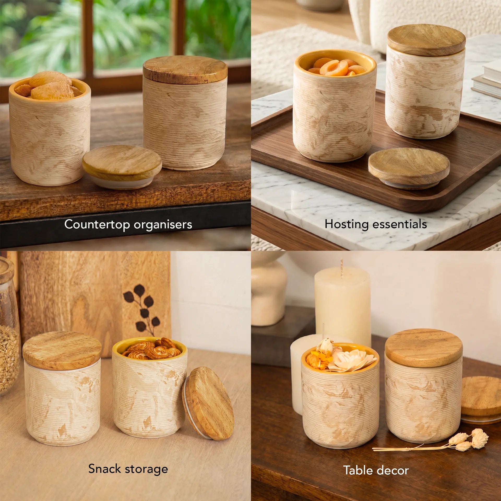 Ceramic Jar with Wooden Lid (Small) Set of 2