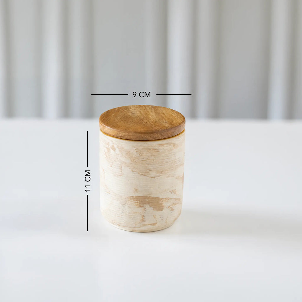 Lot de 2 pots en céramique avec couvercle en bois (petit)