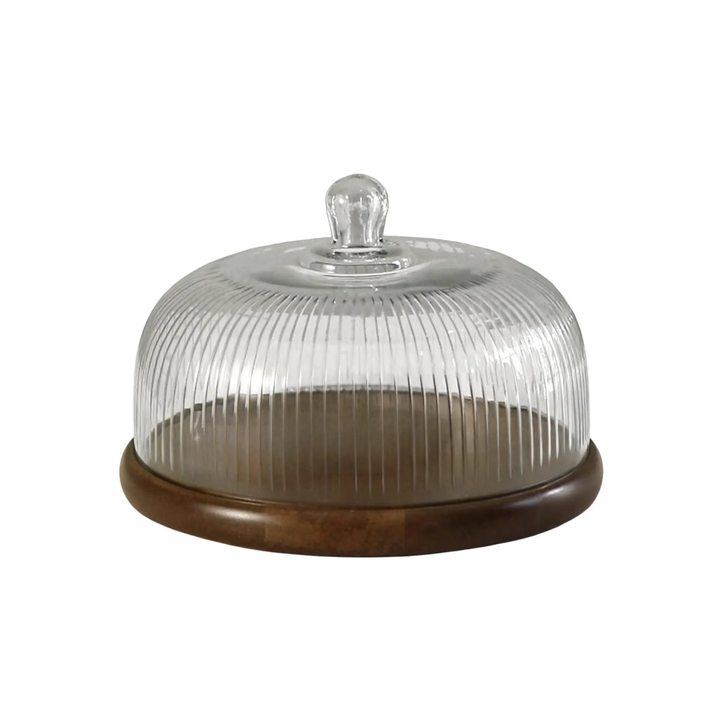 Cloche en verre cannelé avec base en bois
