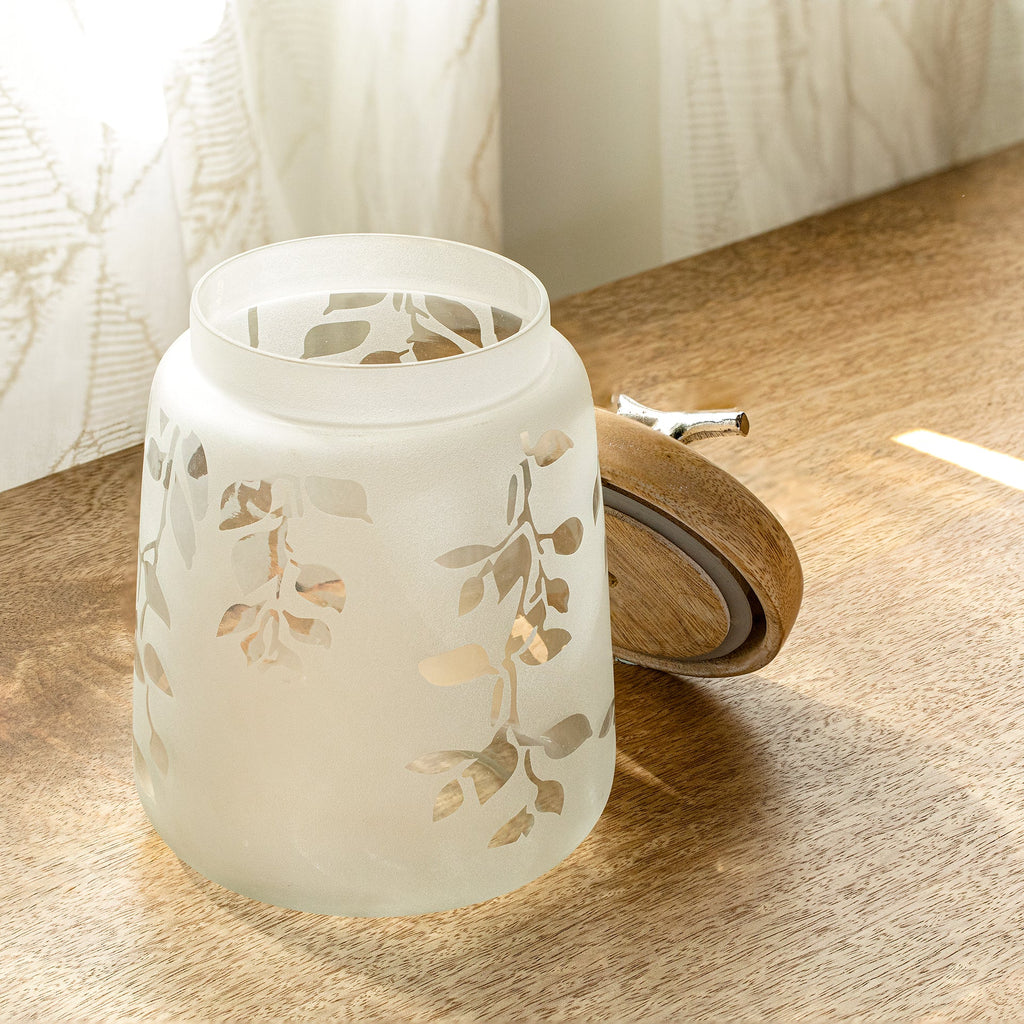 Bocal en verre dépoli avec couvercle en bois - Petit