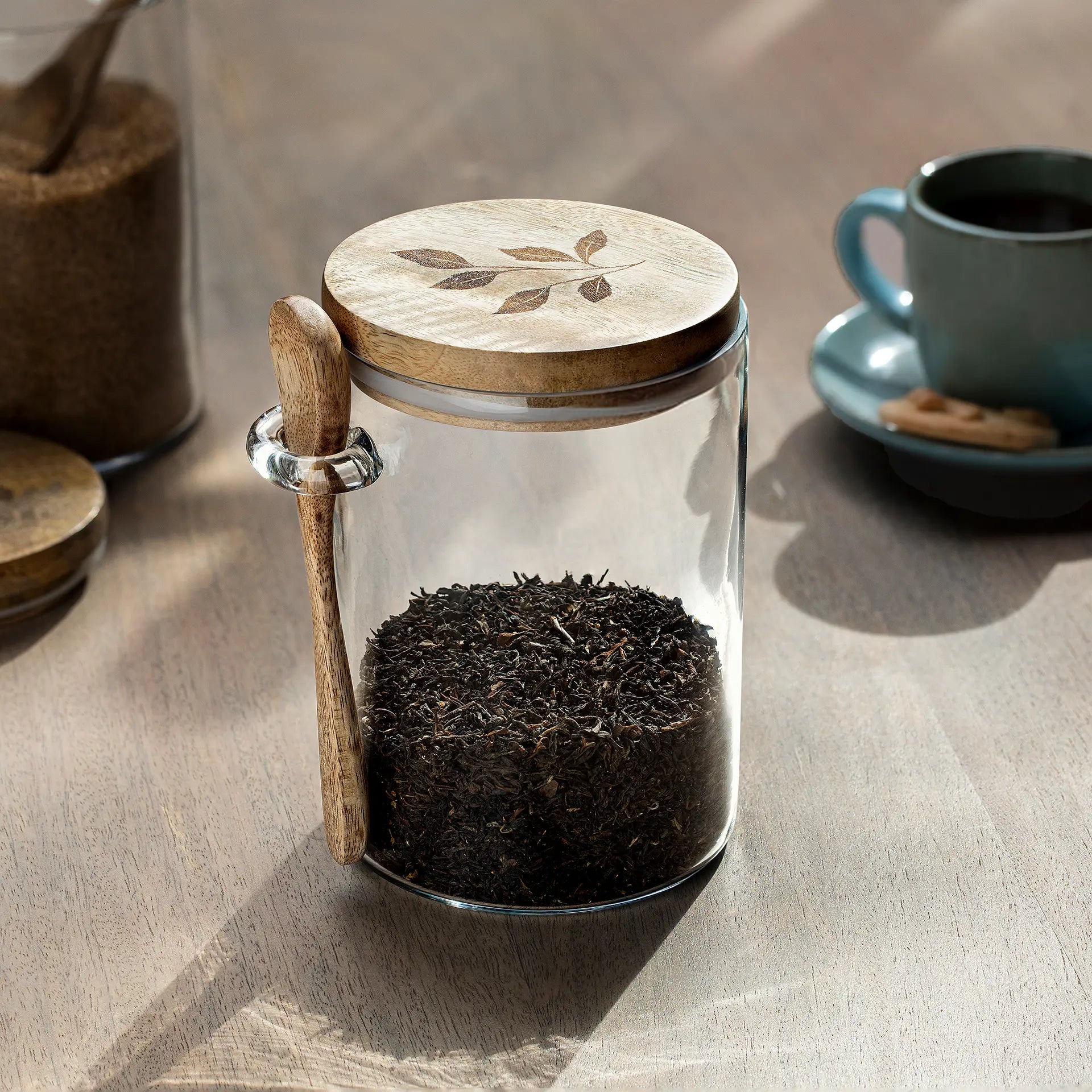 Glass Storage Jar with Wooden Lid and Spoon