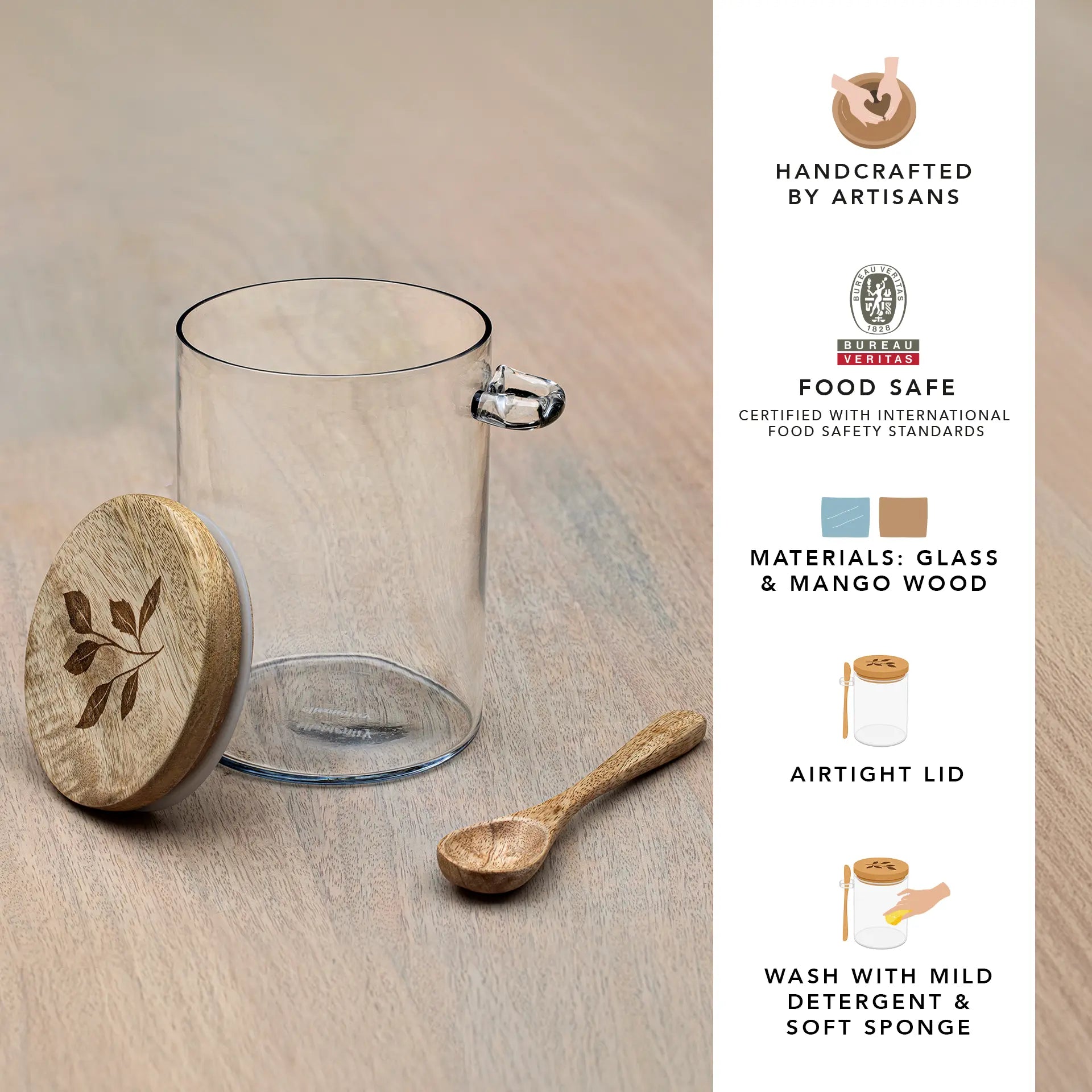 Glass Storage Jar with Wooden Lid and Spoon