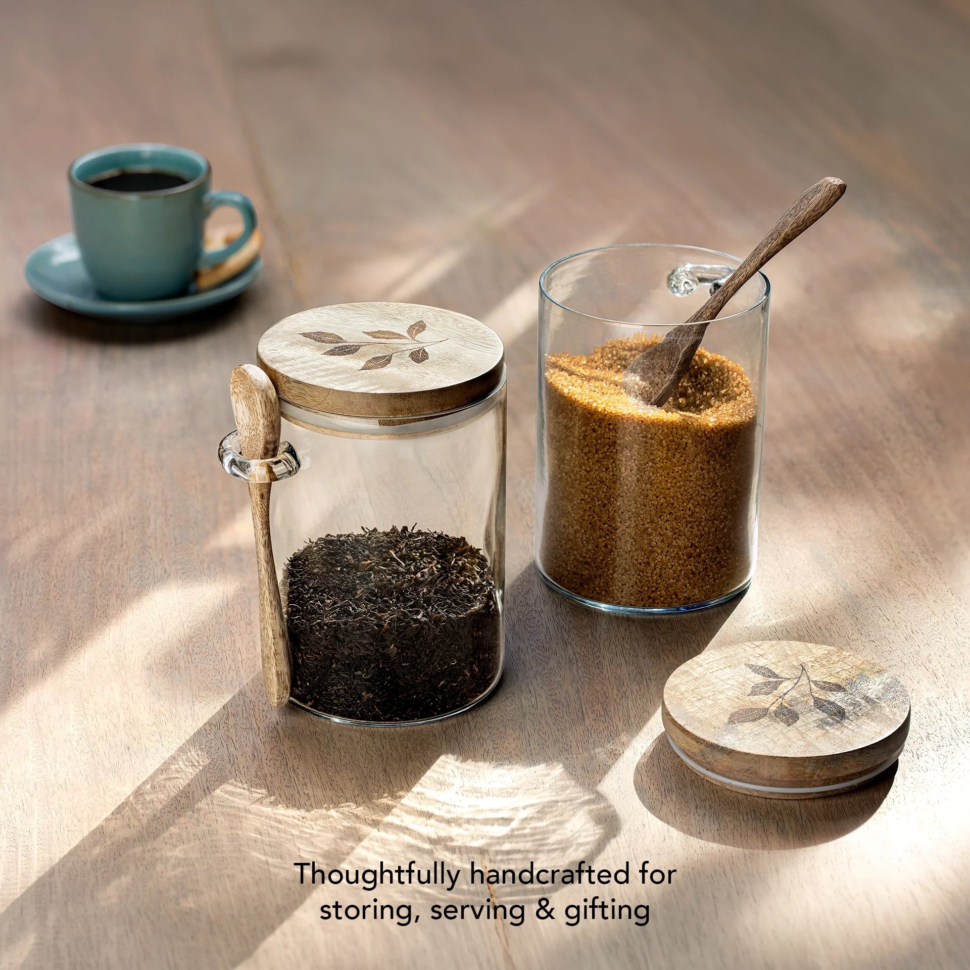 Glass Storage Jar with Wooden Lid and Spoon