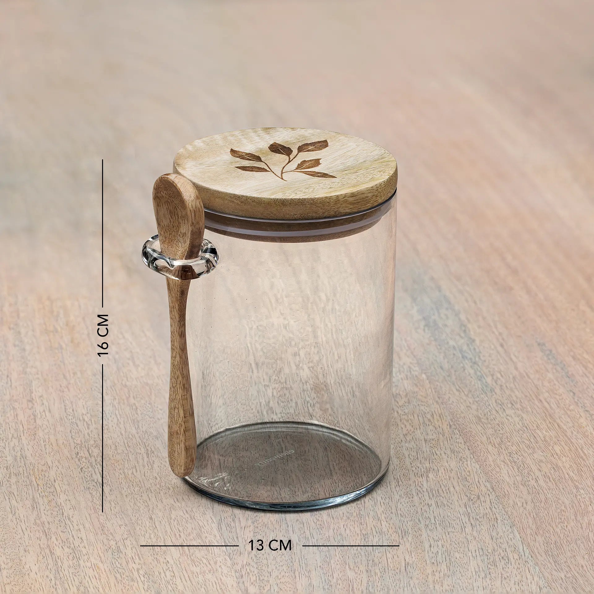 Glass Storage Jar with Wooden Lid and Spoon
