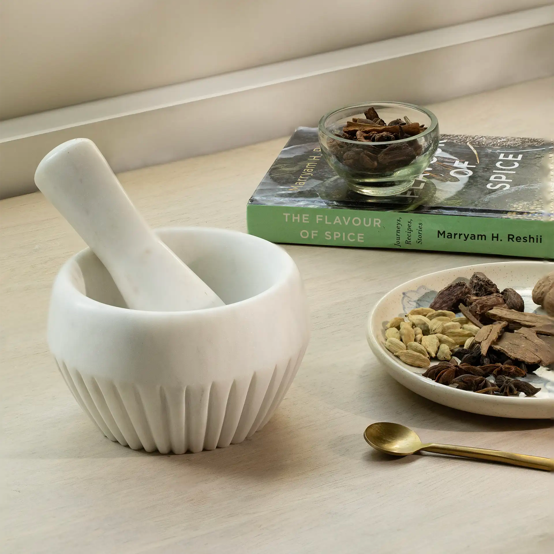Ribbed Marble Mortar & Pestle