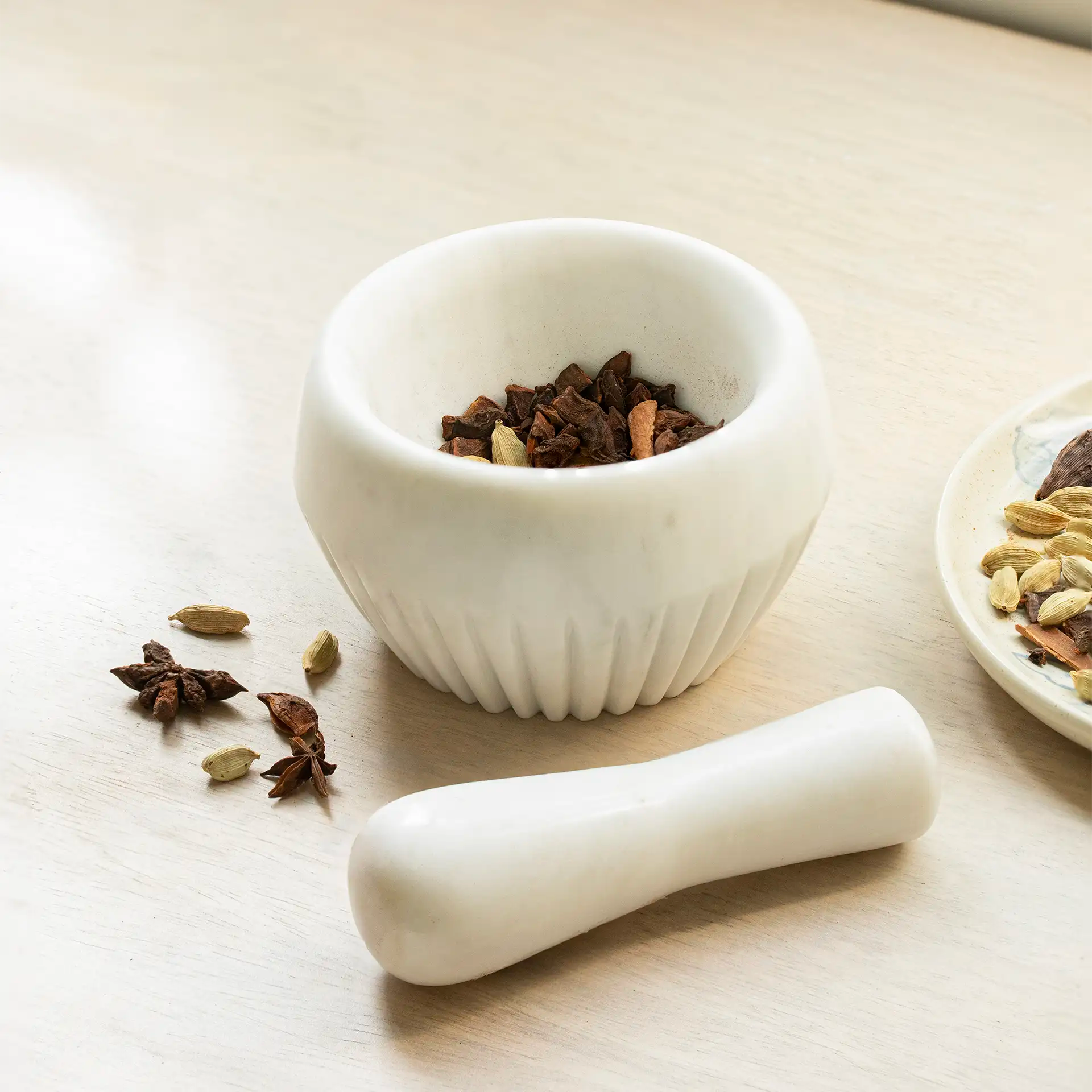 Ribbed Marble Mortar & Pestle