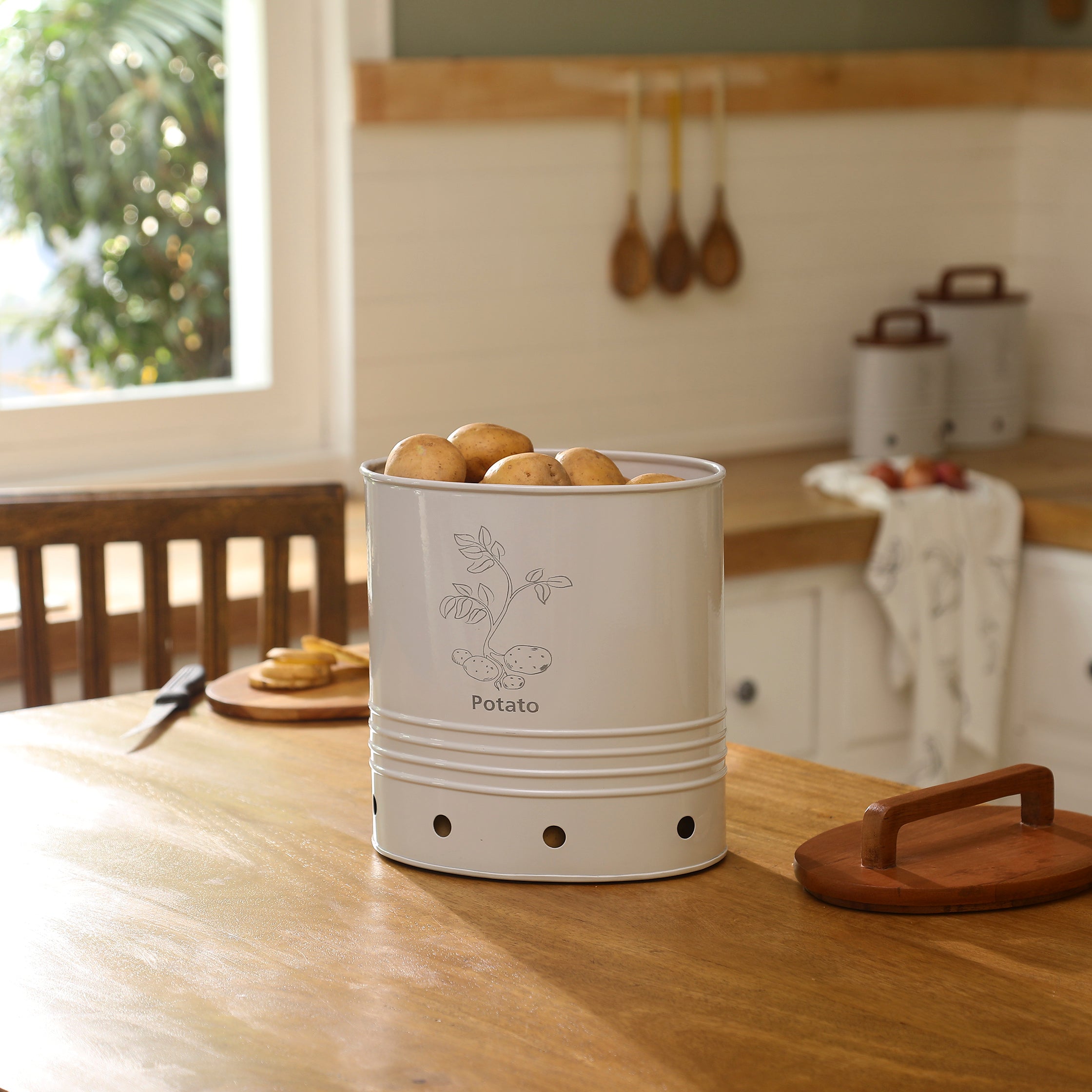 Potato Storage Barrel with Wooden Lid