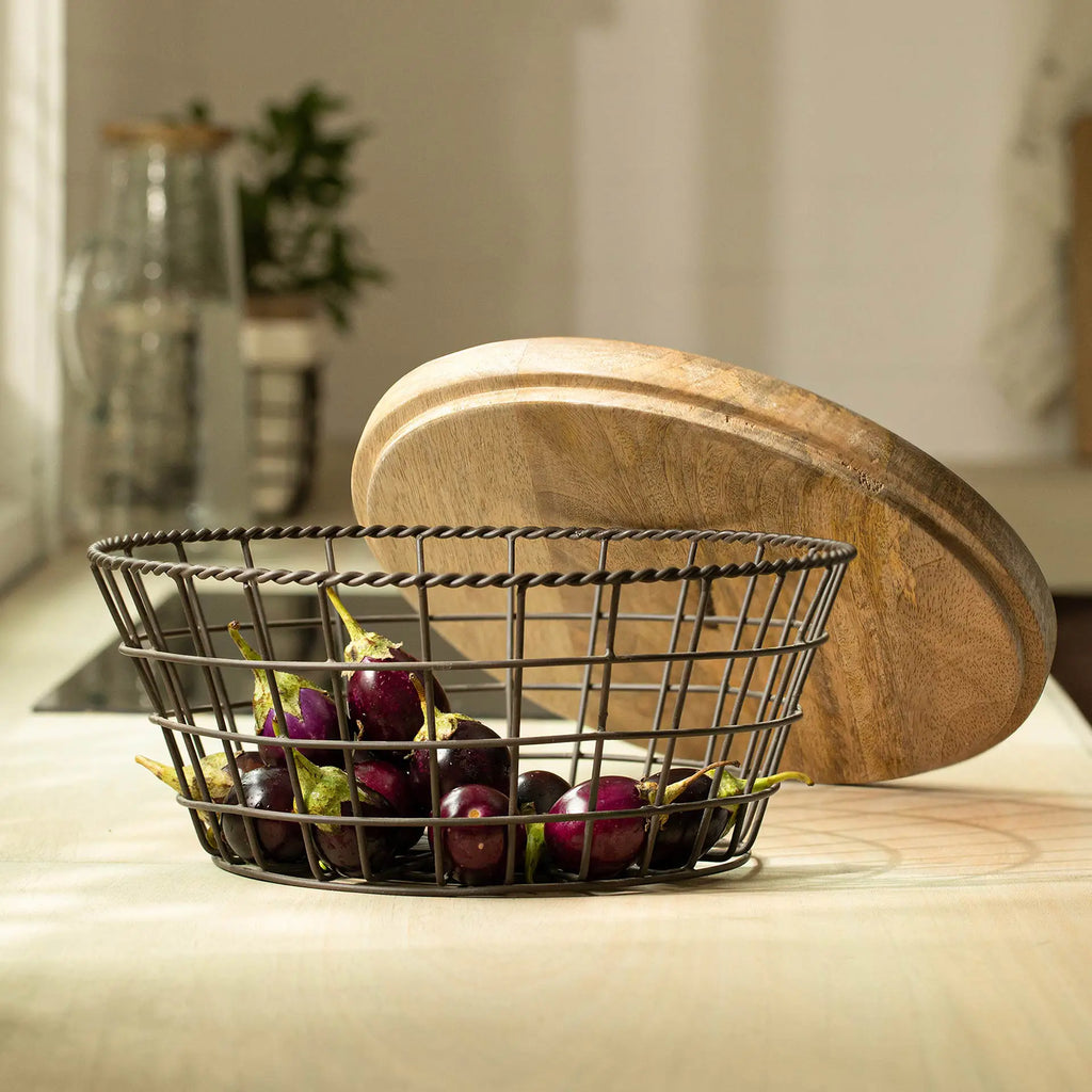 Panier en fil de fer fuselé, marron charbon