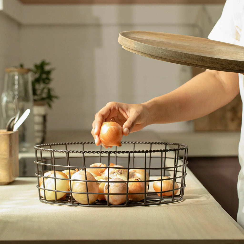 Panier en fil de fer ficelle marron charbon (rond)