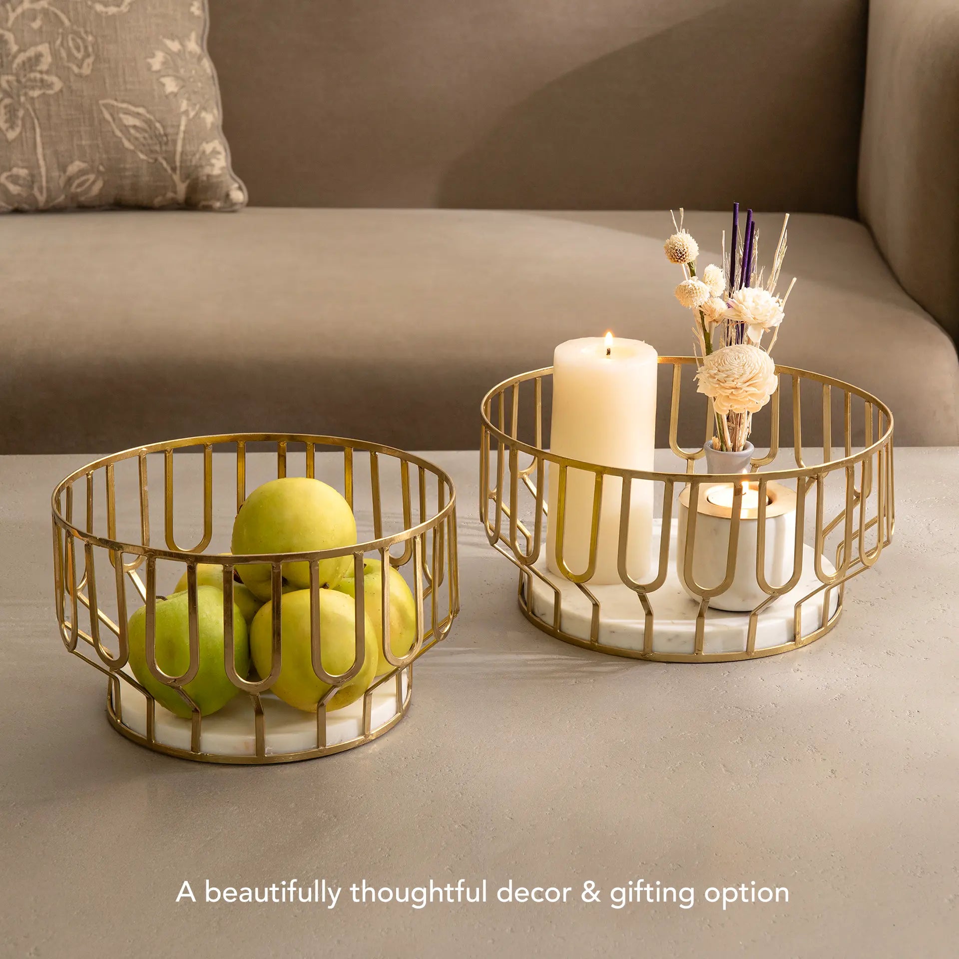 Weave Marble & Metal Basket- Small