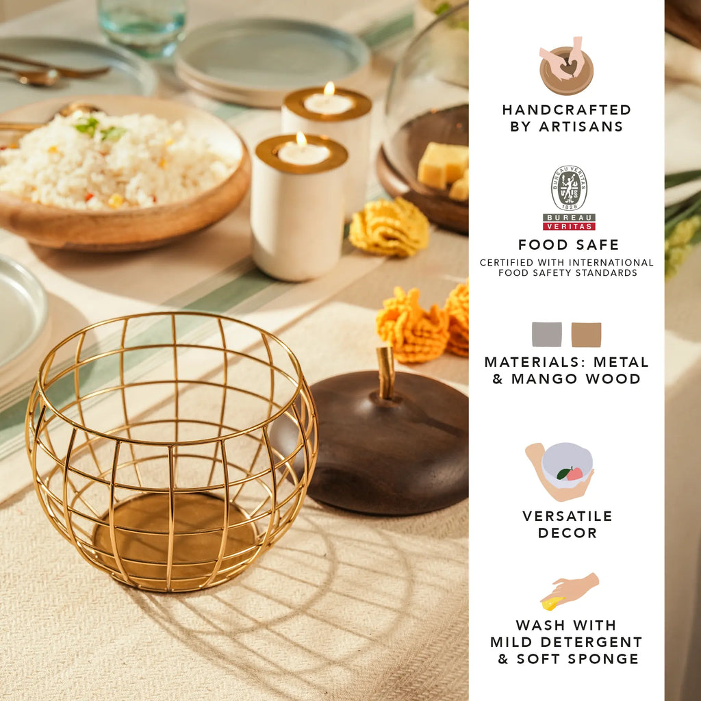 Panier en métal Poire avec couvercle en bois