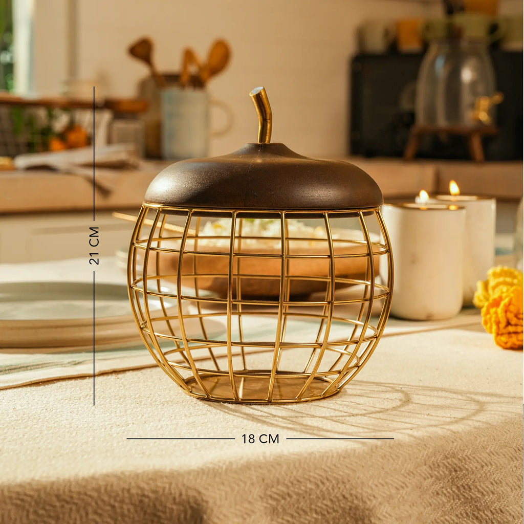 Panier en métal Poire avec couvercle en bois