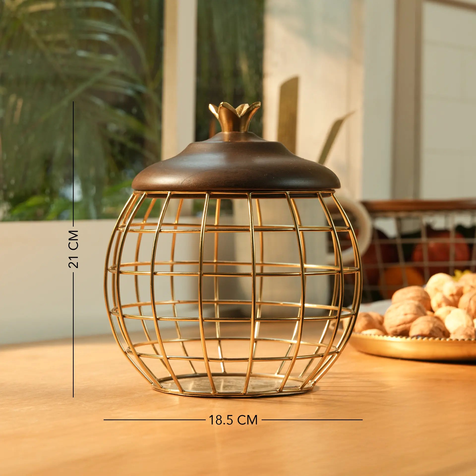 Pomegranate-Shape Metal Basket with Wooden Lid