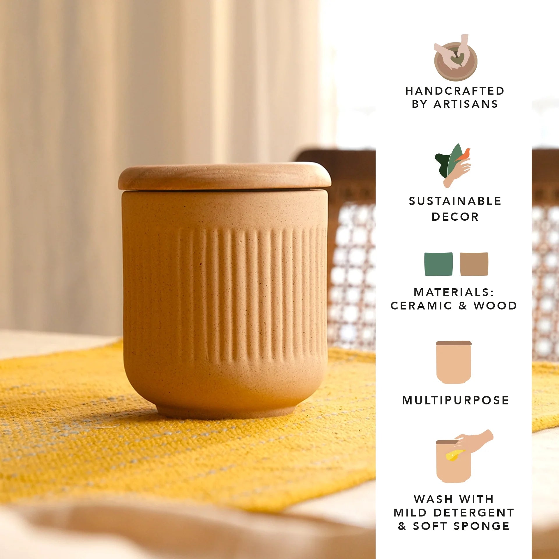 Classic Beige Ceramic Jar- Large