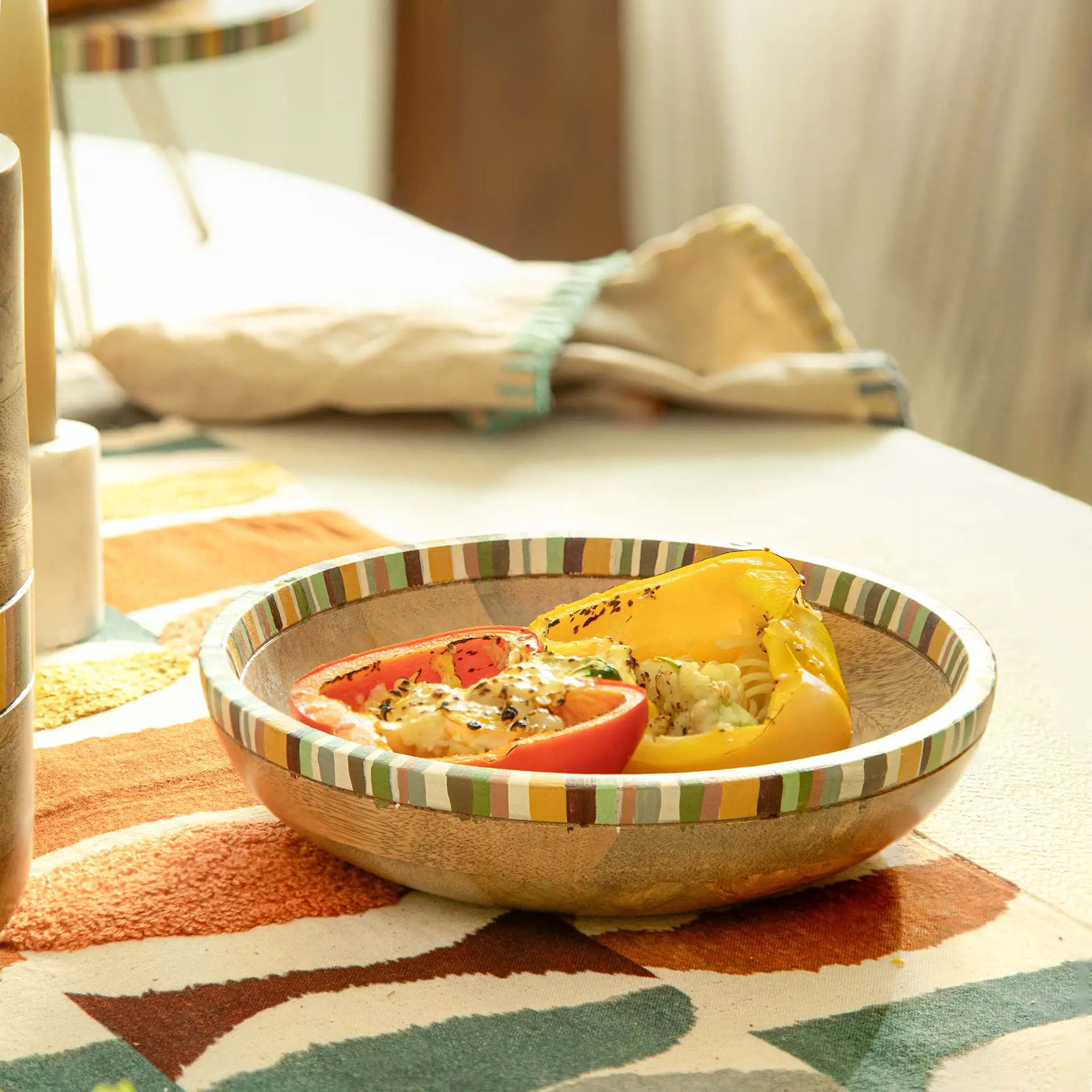 Striped Mango Wood Serving Bowl - Small