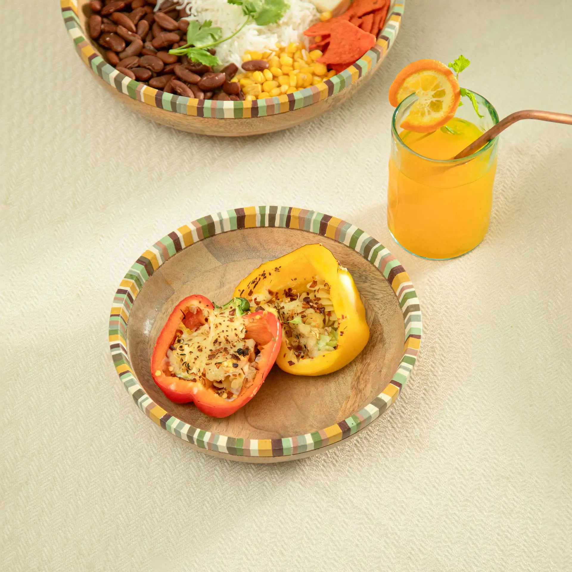 Striped Mango Wood Serving Bowl - Small