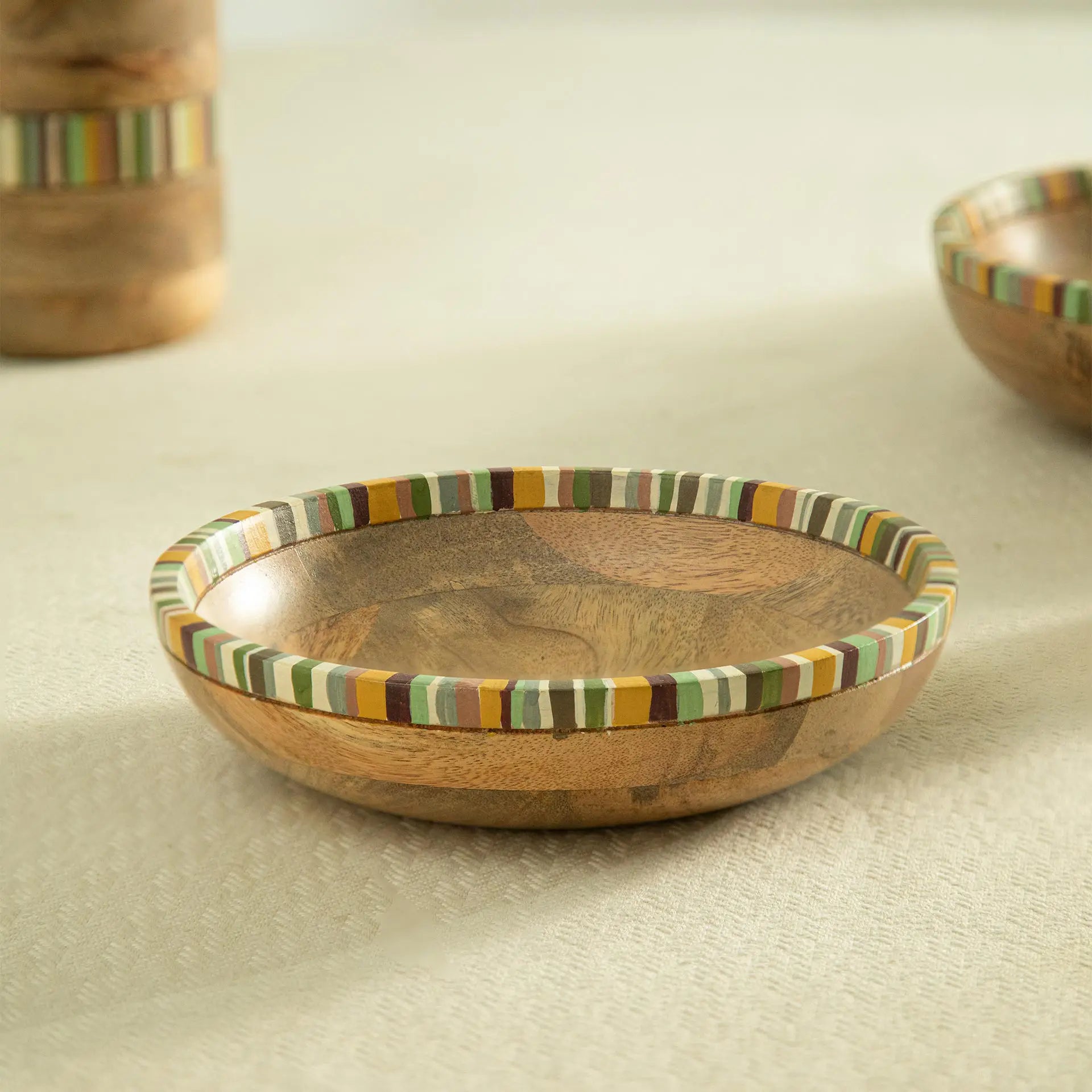 Striped Mango Wood Serving Bowl - Small